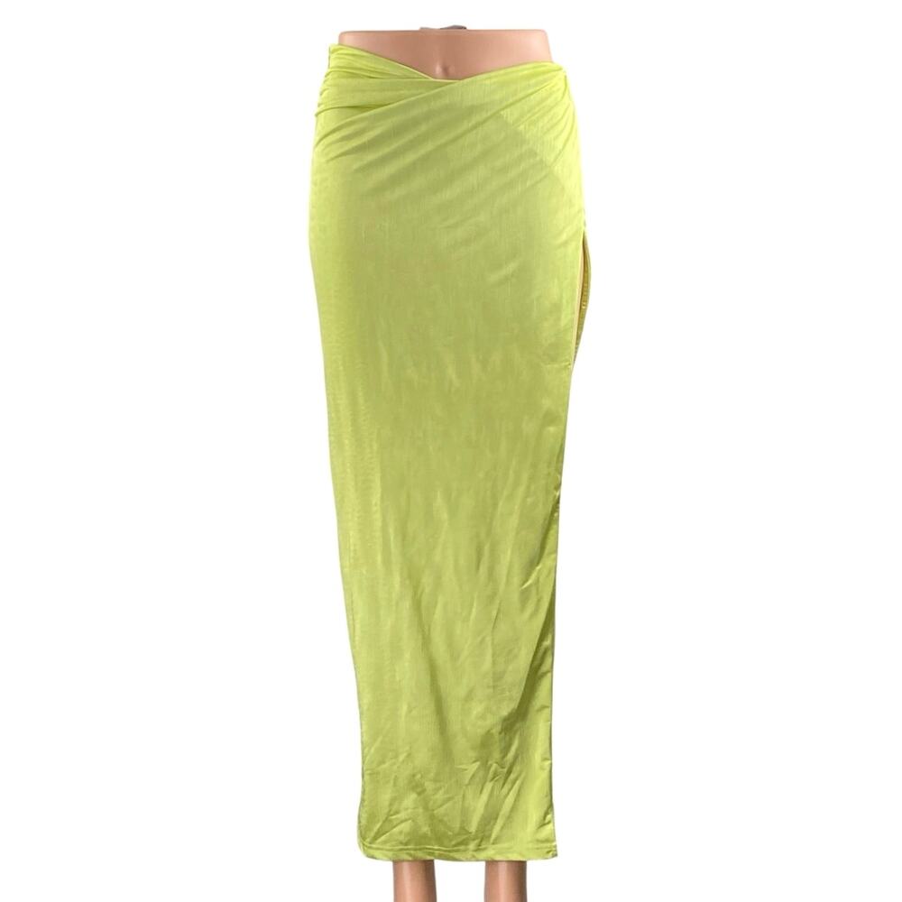 Superdown Green Silk Satin High Waisted Side Slit Pencil Slip Maxi Skirt Size XS